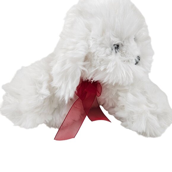 DanDee Plush Puppy Dog White Red Ribbon Valentine's Day Gift Stuffed Animal Toy - Picture 3 of 10